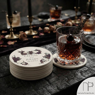 Posavasos Redondo De Papel Boda Gótica Floral Oscura Hasta la Muerte