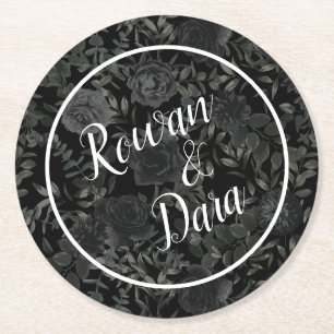 Posavasos Redondo De Papel Boda gótico floral negro