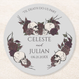 Posavasos Redondo De Papel Boda Gris Floral Oscura Gótica Hasta la Muerte