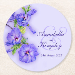 Posavasos Redondo De Papel Boda hibiscus azul acuarela