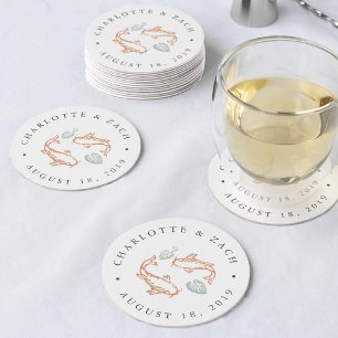 Posavasos Redondo De Papel Boda Koi Pond