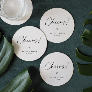 Posavasos Redondo De Papel BODA Minimalista de EVERLEIGH vitorea la montaña r