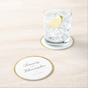 Posavasos Redondo De Papel Boda Minimalista de guión de elegancia clásica
