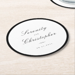 Posavasos Redondo De Papel Boda Minimalista de guión de elegancia clásica