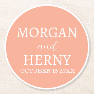 Posavasos Redondo De Papel Boda Minimalista Elegante con Nombre Personalizado
