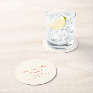 Posavasos Redondo De Papel Boda moderna clásica de terracota elegante