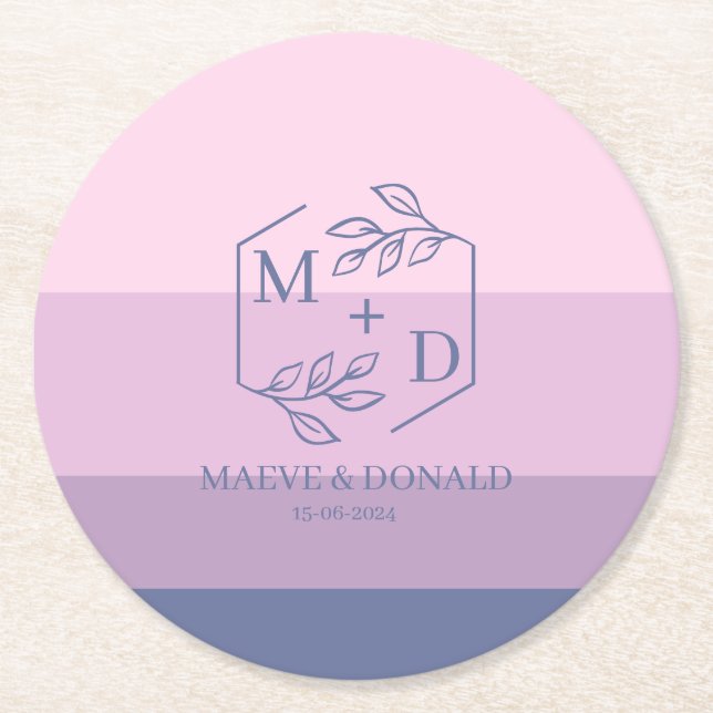 Posavasos Redondo De Papel boda monograma  (Anverso)