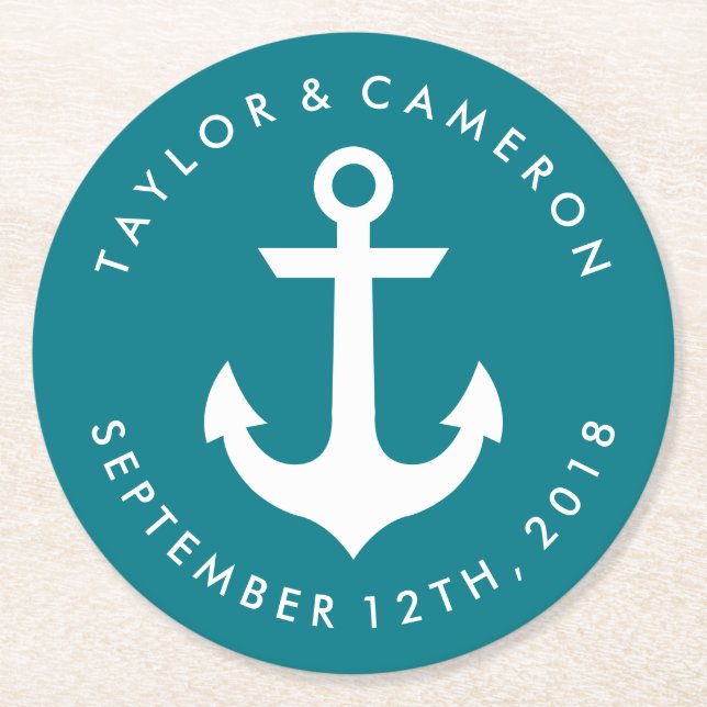 Posavasos Redondo De Papel Boda Nautical (Anverso)