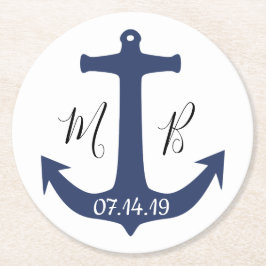 Posavasos Redondo De Papel Boda náutico de ancla personalizada