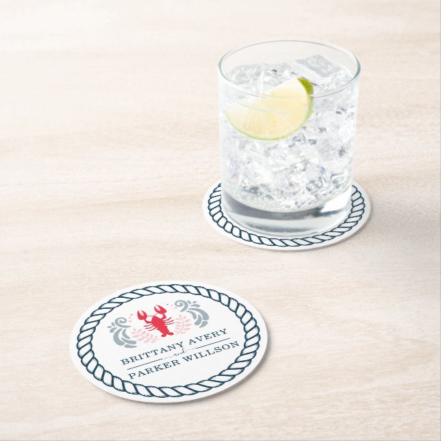 Posavasos Redondo De Papel Boda Náutico Personalizado Moderno (In situ)