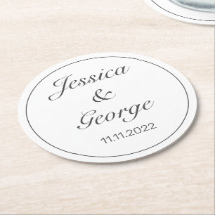Posavasos Redondo De Papel Boda negro blanco Minimalista moderno