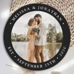 Posavasos Redondo De Papel Boda negro moderno y sencillo de fotografía person<br><div class="desc">Añada el toque final a su boda con estos divertidos astronómicos personalizados. Perfecto como favores de boda para todos sus invitados. Personalizar estos favores de boda con tu foto boda favorita, foto recién casada, y personaliza con nombre y fecha. Vea nuestra colección de bodas para encontrar favores matrimoniales, regalos recién...</div>