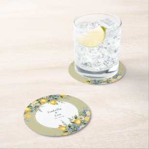 Posavasos Redondo De Papel Boda Personalizada con Limón Amalfi Mediterráneo