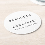 Posavasos Redondo De Papel Boda personalizada de máquina de escribir blanca r<br><div class="desc">Maquinaria Minimalista retro Tipo de letra Casas personalizadas Papel de papel redondo en blanco</div>