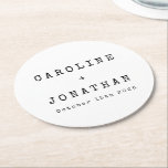 Posavasos Redondo De Papel Boda personalizada de máquina de escribir blanca r<br><div class="desc">Maquinaria Minimalista retro Tipo de letra Casas personalizadas Papel de papel redondo en blanco</div>
