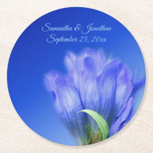 Posavasos Redondo De Papel Boda personalizado de flor gentiana azul