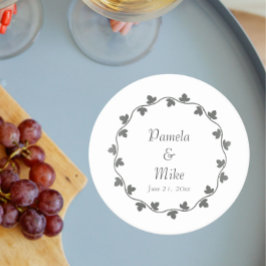 Posavasos Redondo De Papel Boda personalizado de Gray Ivy Wreath