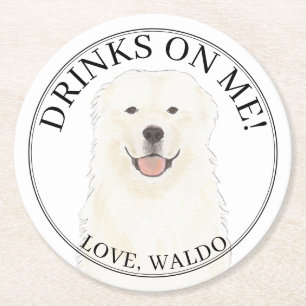 Posavasos Redondo De Papel Boda Personalizado de los Grandes Pirineos