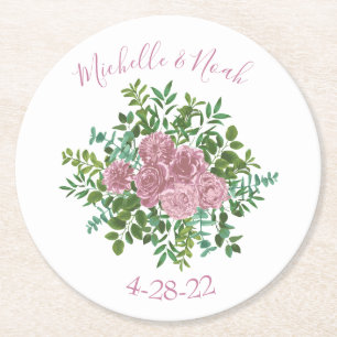 Posavasos Redondo De Papel Boda Primavera Jardín de Rosas Rosadas