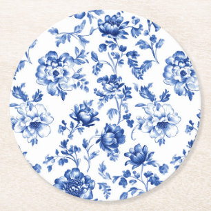 Posavasos Redondo De Papel Boda redonda Chinoiserie azul polvoriento