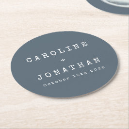 Posavasos Redondo De Papel Boda retro Minimalista de máquina de escribir azul