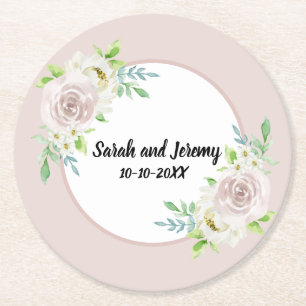 Posavasos Redondo De Papel Boda Romántica de Rosa Floral de Mauve Suave en Ac