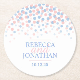 Posavasos Redondo De Papel Boda rosa cuarzo serenidad dosel azul punto