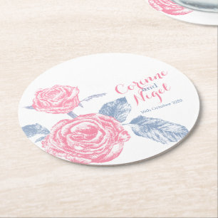 Posavasos Redondo De Papel Boda rosas rosas rosas rosas rosas tintas planas t