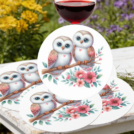 Posavasos Redondo De Papel Boda Rústica Boho de Bosque de Búhos