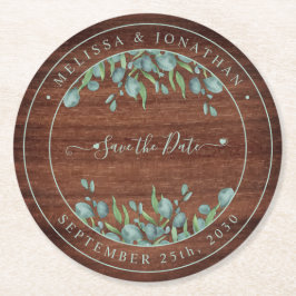 Posavasos Redondo De Papel Boda Rustica De Eucaliptos De Madera Salva La Fech
