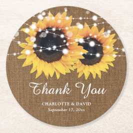 Posavasos Redondo De Papel Boda Rústico Burlap Sunflower Gracias