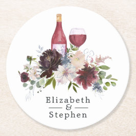 Posavasos Redondo De Papel Boda temática de vino Borgoña y Blush