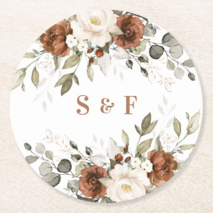 Posavasos Redondo De Papel Boda Verde Floral Óxido Dorado