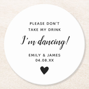 Posavasos Redondo De Papel Boda Vidrio Topper Script Love Heart