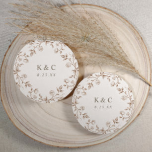Posavasos Redondo De Papel Boda Vintage Francesa Floral Marrón