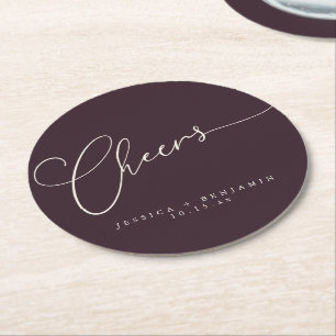 Posavasos Redondo De Papel Bodas Minimalistas Escritura Personalizada Cheers 