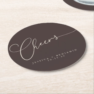 Posavasos Redondo De Papel Bodas Personalizadas Escritura Minimalista Marrón