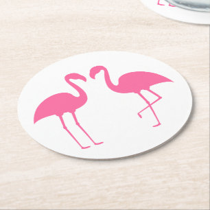 Posavasos Redondo De Papel Bodas Tropicales de Flamencos Rosas, Fiesta, Luau 
