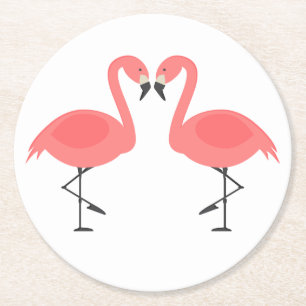 Posavasos Redondo De Papel Bodas Tropicales de Flamencos Rosas, Fiesta, Luau