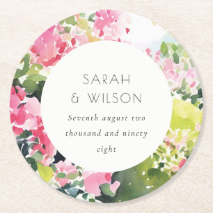 Posavasos Redondo De Papel Boho Boda de Bougainvillea Verde Rosa