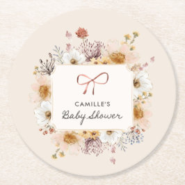 Posavasos Redondo De Papel Boho Floral Chica Baby Shower