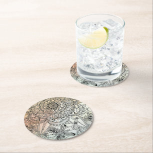 Posavasos Redondo De Papel Boho Mandala Arte bohemio