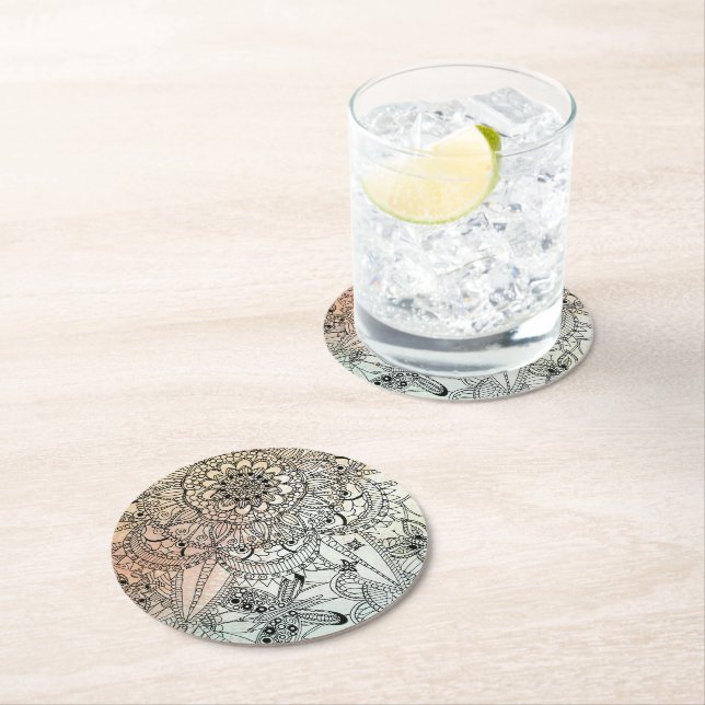 Posavasos Redondo De Papel Boho Mandala Arte bohemio (In situ)