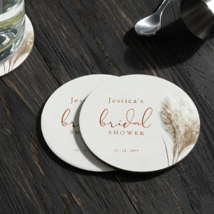Posavasos Redondo De Papel Boho Neutral Esponjoso Desayuno Nupcial con Hierba