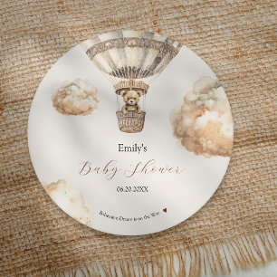 Posavasos Redondo De Papel Boho Teddy Bear Air Balloon Nubes Baby Shower