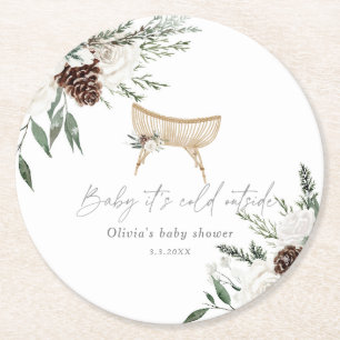 Posavasos Redondo De Papel Boho vivero invierno ducha siempre verde bebé
