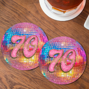 Posavasos Redondo De Papel Bola de baile Disco Bailando Brillo Rosa Dorado Cu