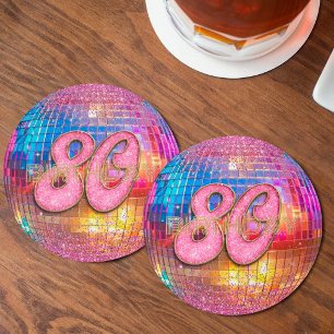 Posavasos Redondo De Papel Bola de baile Disco Brillo Rosa Dorado Cumpleaños