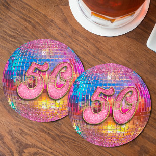 Posavasos Redondo De Papel Bola de Disco Bailarina Brillo Rosa Dorado Cumplea
