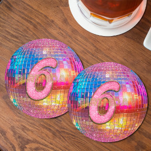 Posavasos Redondo De Papel Bola de Disco Bailarina con Brillo Dorado y Rosa p